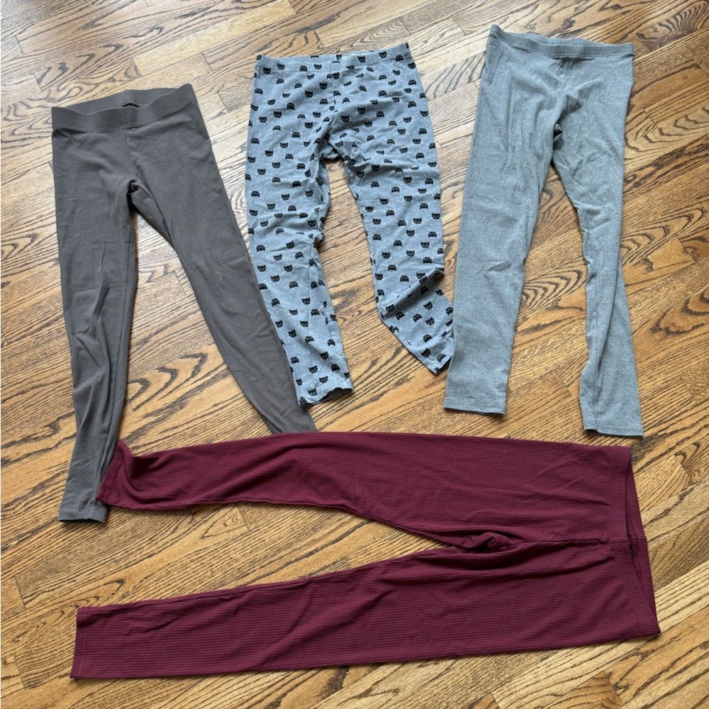 OLD NAVY Set of 4 Girls XL Plus / XXL Leggings Ribbed Tan Gray Wine and Cats